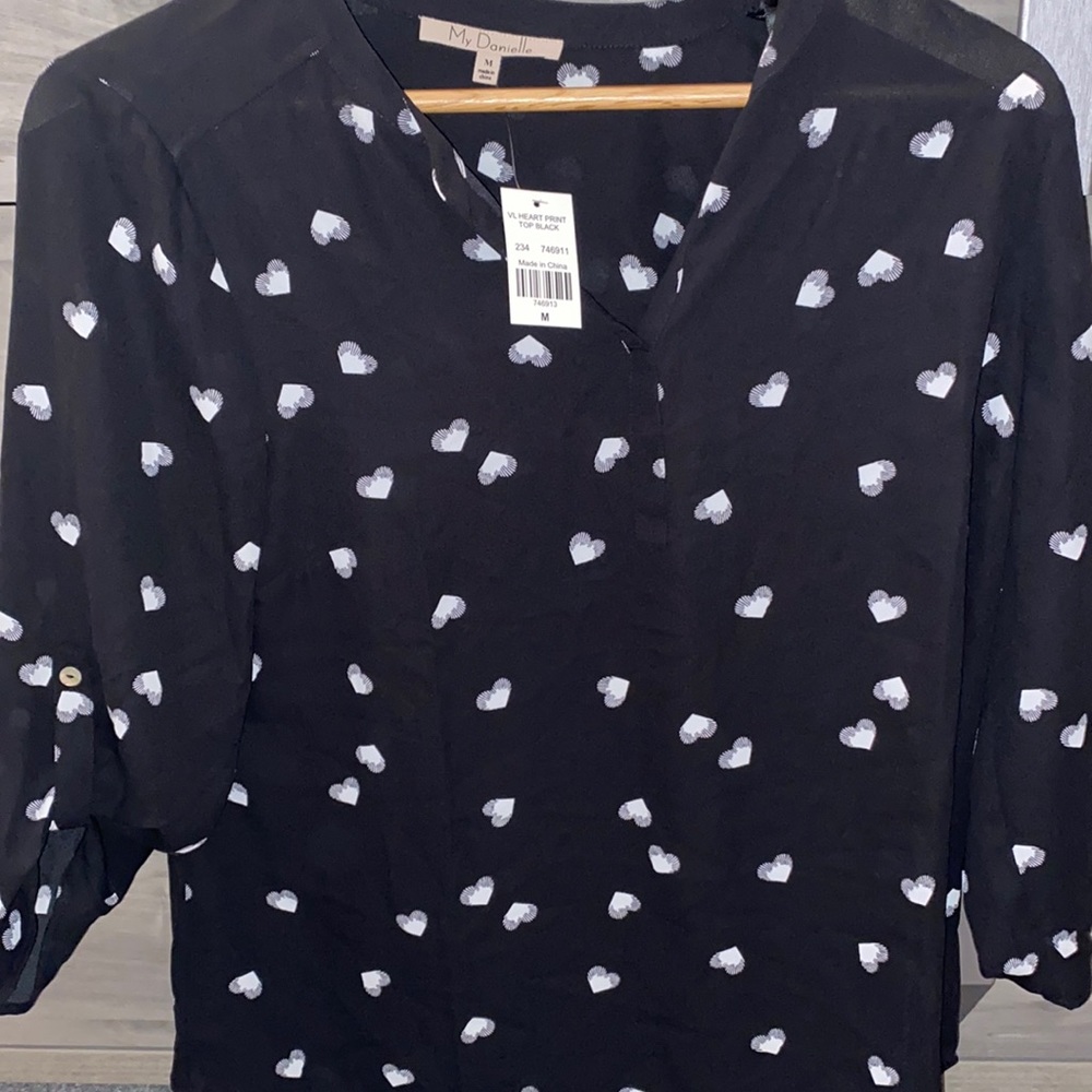 Black Heart Pattern Blouse NEW